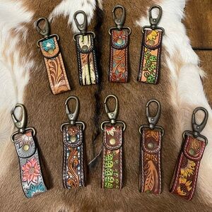 🌵🌻Genuine Hand Tooled Leather Key Strap or Purse Decor Heavy Duty Snap🌵🌻